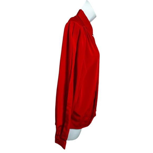 Vintage Chaus Red Button Front Blouse Sz Large Petite Long-Sleeve Top Pleated - Picture 4 of 6